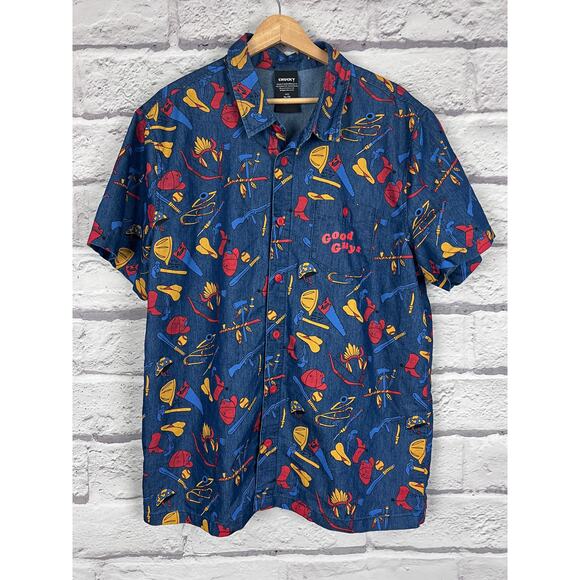 UNIVERSAL STUDIOS x CHUCKY Men's XL Blue Good Guys Childs Play Button Up Shirt - Picture 2 of 8